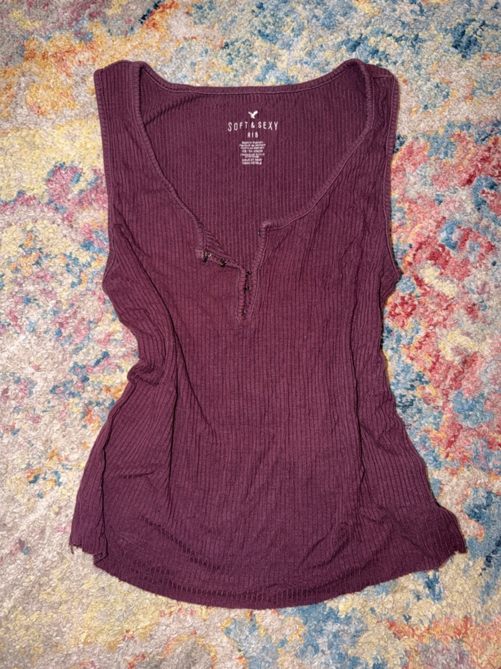 aerie Plum Ribbed Henley Tank